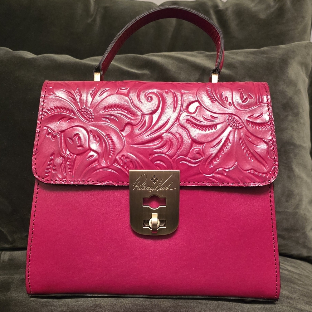 Patricia Nash Fuchsia Embossed Leather Satchel